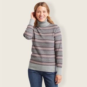 L.L. Bean Fair Isle Grey Striped Cotton Cashmere Blend Turtleneck Sweater Large